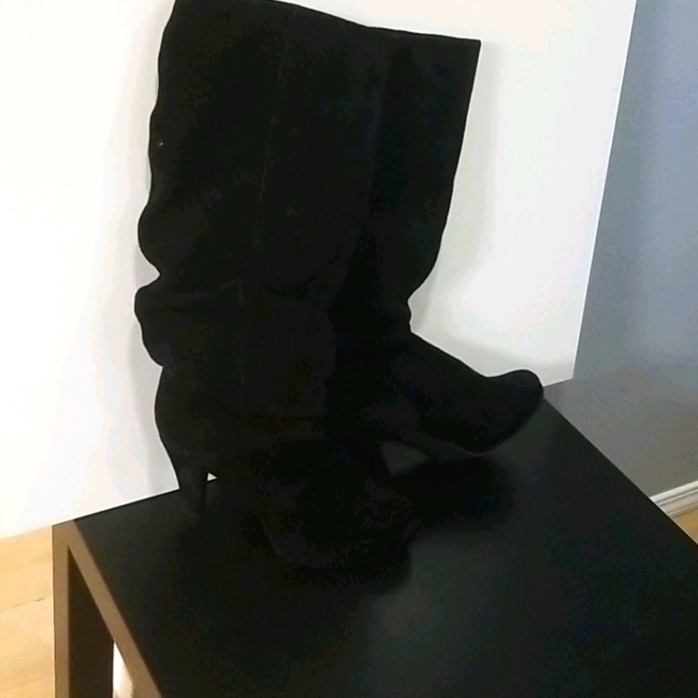 Suede black knee high boot heels